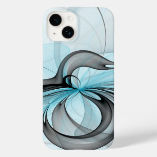 Coque Case-Mate iPhone Art fractal moderne gris anthracite abstrait bleu