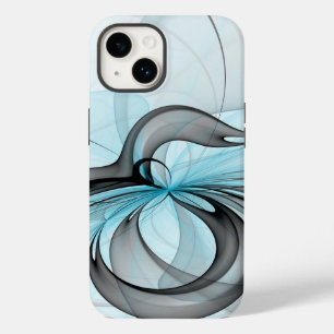 Coque Case-Mate iPhone Art fractal moderne gris anthracite abstrait bleu