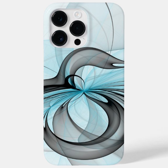 Coques Case-Mate iPhone Art fractal moderne gris anthracite abstrait bleu (Verso)
