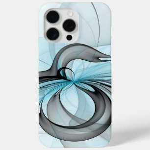 Coque Case-Mate iPhone Art fractal moderne gris anthracite abstrait bleu