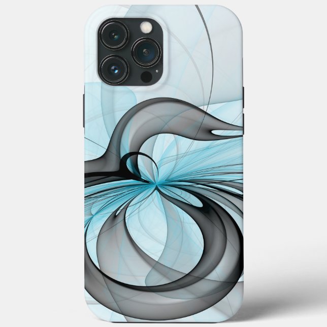 Coques Case-Mate iPhone Art fractal moderne gris anthracite abstrait bleu (Verso)