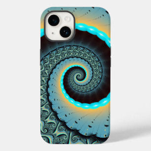 Coque Case-Mate iPhone Art fractal spirale abstrait bleu turquoise orange