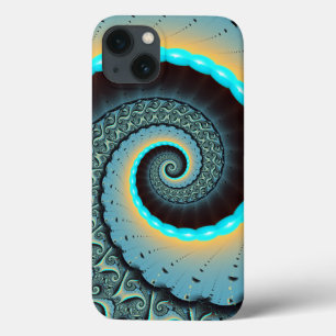 Case-Mate iPhone Case Art fractal spirale abstrait bleu turquoise orange