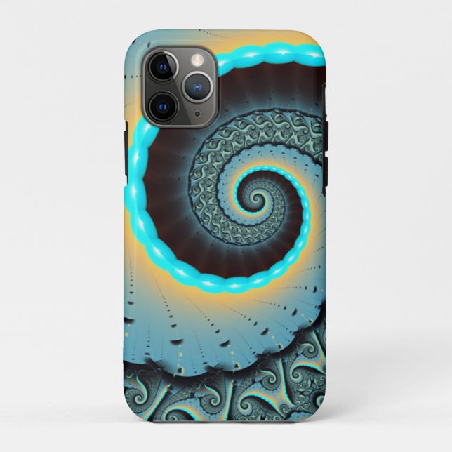 Coques Case-Mate iPhone Art fractal spirale abstrait bleu turquoise orange (Dos)