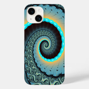 Coque Case-Mate iPhone Art fractal spirale abstrait bleu turquoise orange