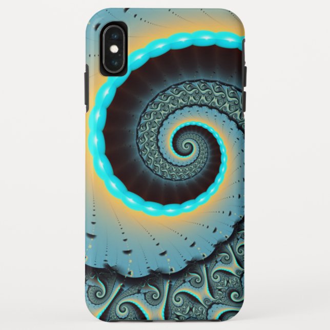Coques Case-Mate iPhone Art fractal spirale abstrait bleu turquoise orange (Dos)