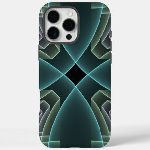 Coque iPhone 16 Pro Max Art graphique fractal géométrique sarcelle moderne