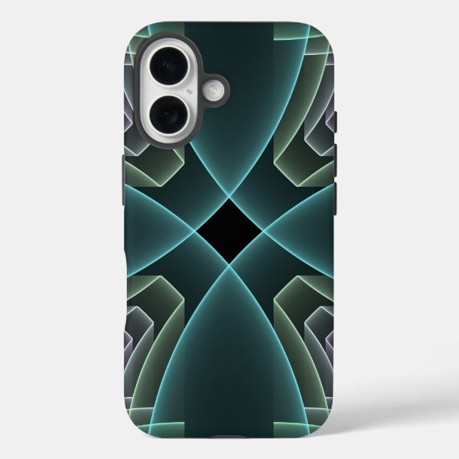 Coques Case-Mate iPhone Art graphique fractal géométrique sarcelle moderne (Verso)