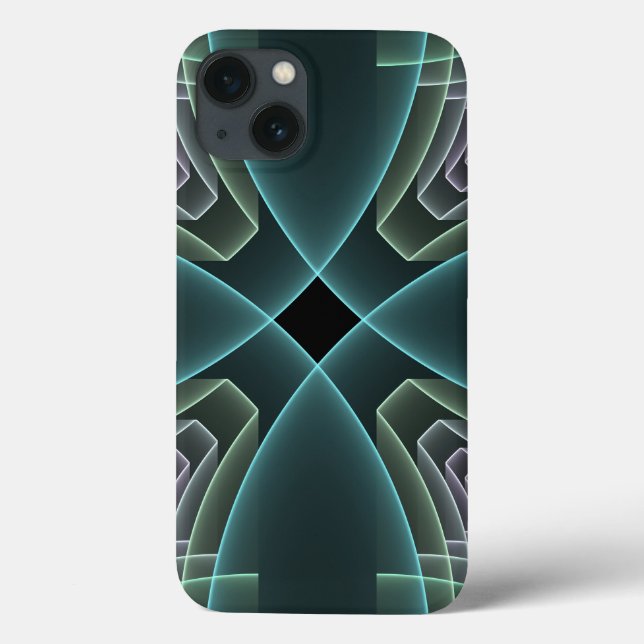 Coques Case-Mate iPhone Art graphique géométrique fractal sarcelle moderne (Verso)