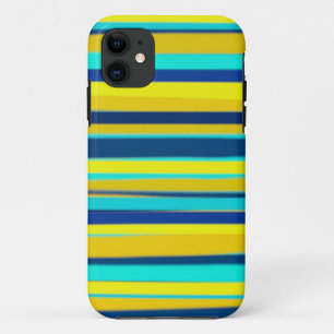 Coques Pour iPhone Art graphique rayé jaune et bleu