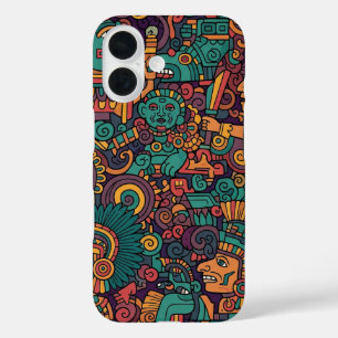 COQUE POUR iPhone 16 ART INDIEN AZTÈQUE ANCIEN