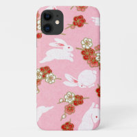 Art japonais rose Sakuras et lapins iPhone 11 Coqu