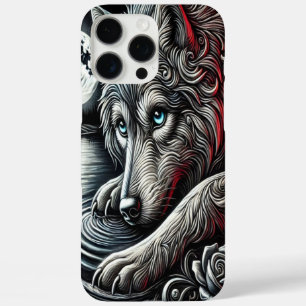 Coque iPhone 16 Pro Max Art Loup aux Yeux Bleus Nuit