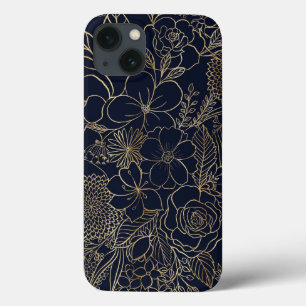 Case-Mate iPhone Case Art moderne Gold Blue Floral Doodles