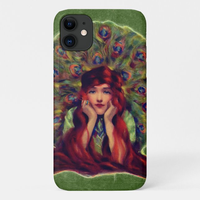 Coques Case-Mate iPhone Art nouveau déco élégante femme paon plumes (Dos)