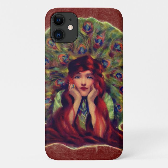 Coques Case-Mate iPhone Art nouveau déco élégante femme paon plumes (Dos)