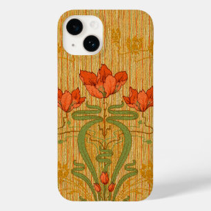Coque Case-Mate iPhone Art nouveau élégant floral pavot or rouge vert
