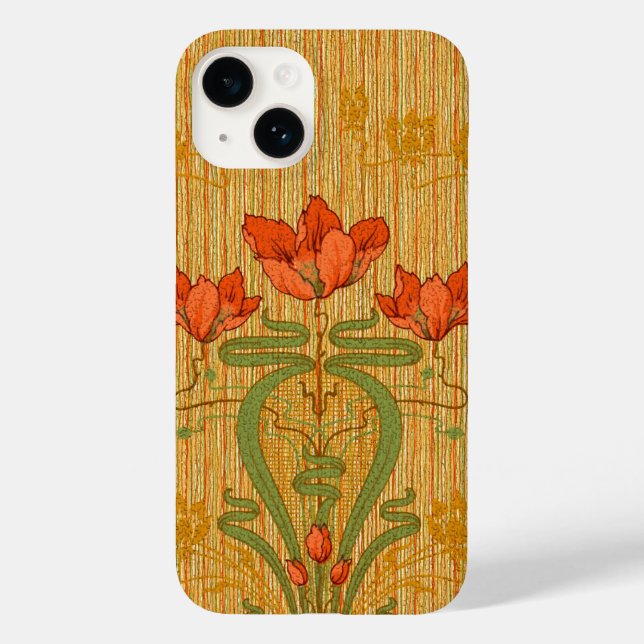 Coques Case-Mate iPhone Art nouveau élégant floral pavot or rouge vert (Verso)
