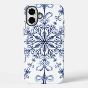 Coques iPhone 16 Plus Art Nouveau Floral Cornflower Bleu Design sur blan