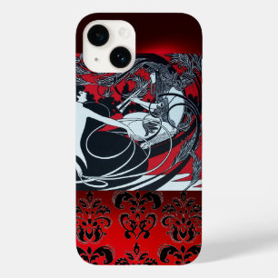COQUE POUR iPhone 14 ART NOUVEAU PAN, BLACK ROUGE BLANC DOMMASQUE