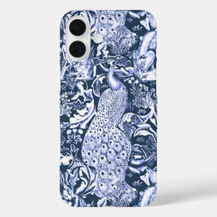 Coques iPhone 16 Plus Art Nouveau Peacock Print, Navy et White