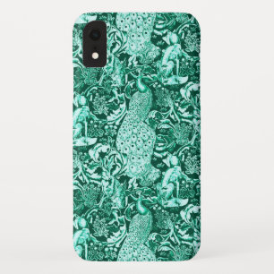 Coque Pour iPhone XR Art Nouveau Peacock Print, Turquoise et Aqua