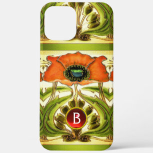 Case-Mate iPhone CASE ART NOUVEAU STYLISÉ VERT ROUGE POPPY GEM MONOGRAM