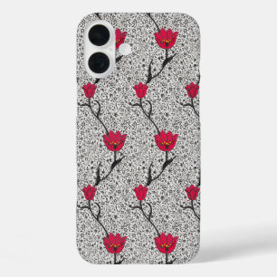 Coque Pour iPhone 16 Plus Art Nouveau Tulip Damask, gris et rouge