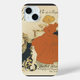 Coque Pour iPhone 15 Art Nouveau victorien vintage, Fille avec chats au