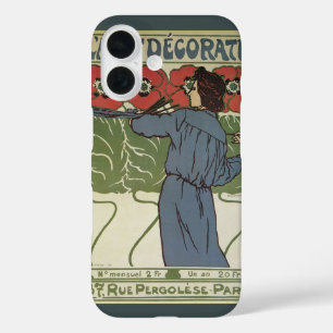 Coque Pour iPhone 16 Art Nouveau vintage, Artiste Peignant des Pavots