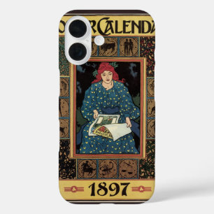 Coque Pour iPhone 16 Art Nouveau vintage, femme lisant un livre d'astro