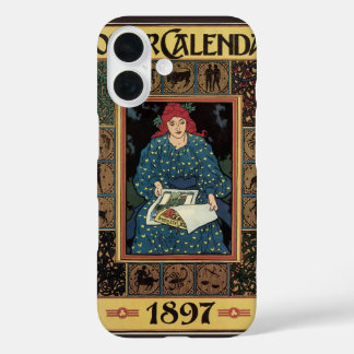 Coque Pour iPhone 16 Art Nouveau vintage, femme lisant un livre d'astro