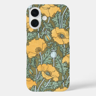 Coque Pour iPhone 16 Art Nouveau vintage, Fleurs de pavot dans le jardi