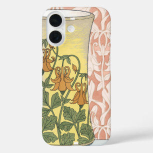 Coques iPhone 16 Art Nouveau vintage, vase avec fleurs d'aquilegia