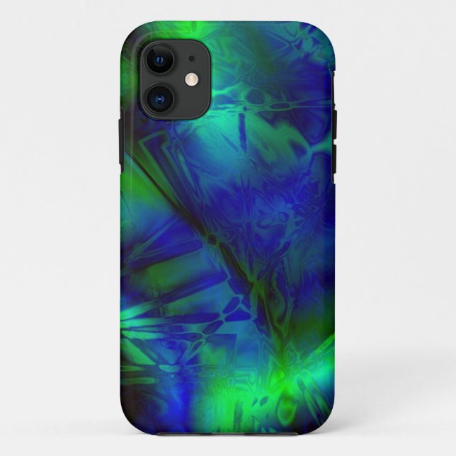 Coques Case-Mate iPhone Art numérique Motif Abstrait bleu et vert (Dos)