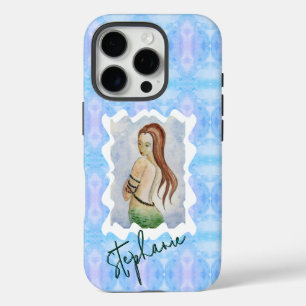 Coque iPhone 16 Pro Art original aquarelle de sirène personnalisé