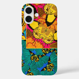 Coque Pour iPhone 16 Art papillon rose et sarcelle maximaliste vibrant