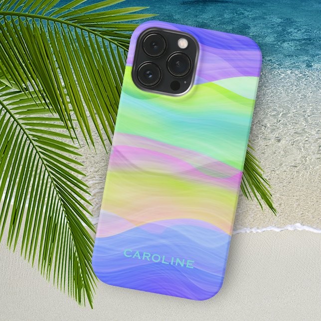 Coques Case-Mate iPhone Art personnalisé bleu vert violet Vagues (Créateur téléchargé)