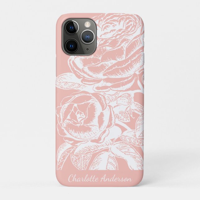 Coques Case-Mate iPhone Art personnalisé de ligne florale rose pâle (Dos)