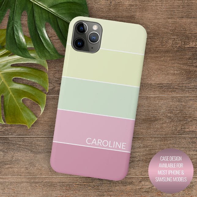 Coques Case-Mate iPhone Art personnalisé rose clair vert citron rayé (Créateur téléchargé)
