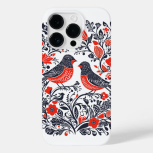 Coque Case-Mate iPhone Art populaire scandinave Oiseaux Lino Coupe Design