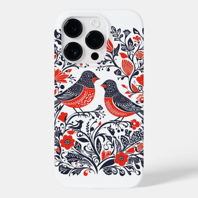 Coques Case-Mate iPhone Art populaire scandinave Oiseaux Lino Coupe Design (Verso)