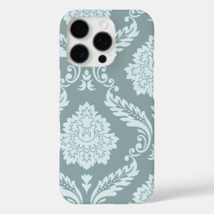 Coque iPhone 16 Pro Art Rococo Damassé I Bleu Canard Œuf+Turquoise