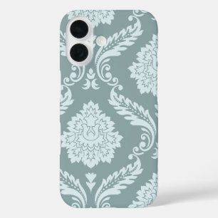 Coque Pour iPhone 16 Art Rococo Damassé I Bleu de Canard Œuf+Turquoise