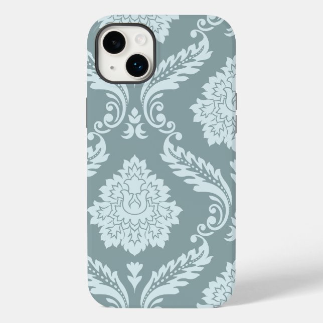 Coques Case-Mate iPhone Art Rococo Damassé I Bleu de Canard + Turquoise (Verso)