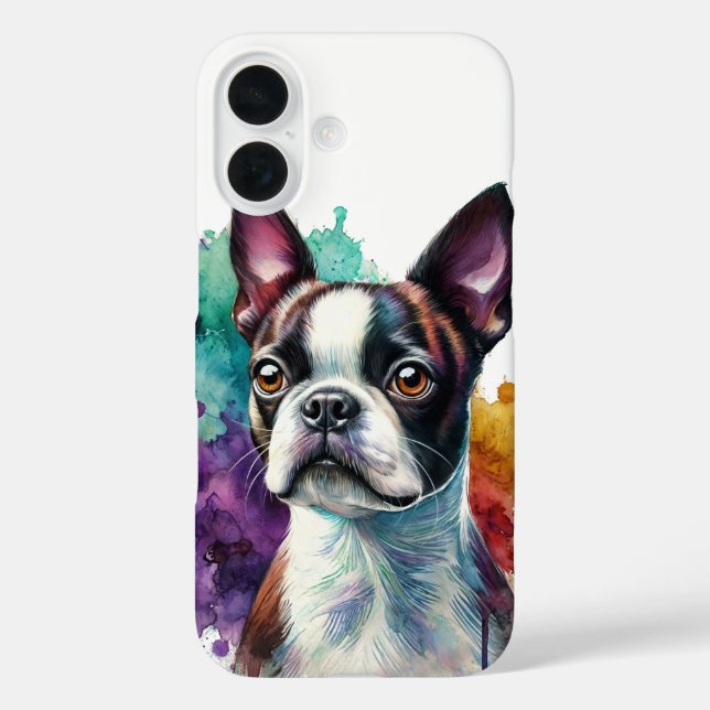 Coques Case-Mate iPhone Art Watercolor de Boston Terrier (Verso)