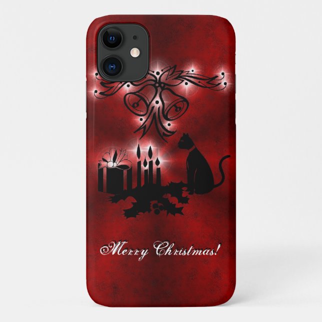 Coques Case-Mate iPhone Artdeco de Noël avec chat noir (Dos)