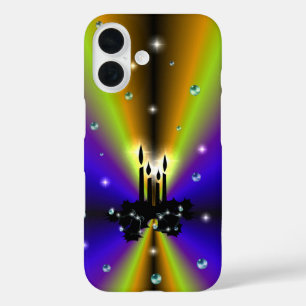 Coque Pour iPhone 16 Artdeco de Noël sur Arc-en-ciel jaune violet