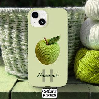 Coque Case-Mate iPhone Artisanat Crochet vert Pomme Nom Monogramme