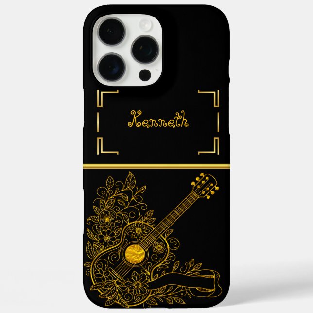Coques Case-Mate iPhone Artiste De Guitare D'Or Avec Éléments De Design Fl (Verso)